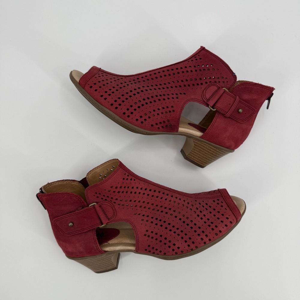 Earth Keri Burgundy Suede Leather Perforated Peep-toe Booties Women Size 9.5B